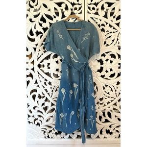 Sister Nettle OOAK Indigo Dyed Linen Wrap Dress Size XS
